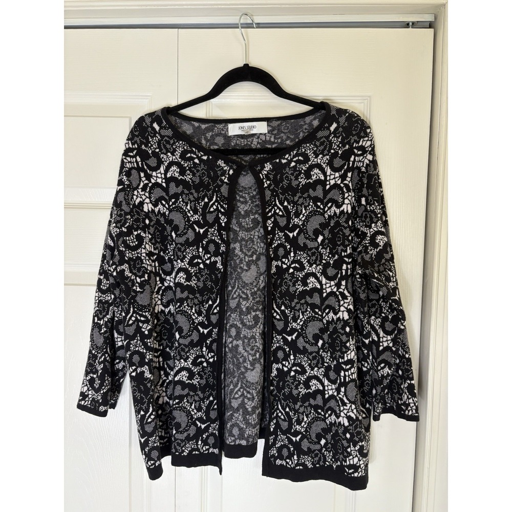 Jones Studio Women's Cardigan Separate Open Front 3/4 Length Sleeve Black Size L